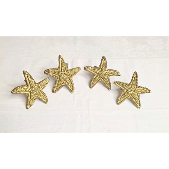 Set of 4 Vintage Solid Brass Starfish Shaped Napkin Rings Fishermancore Nautical - Picture 2 of 3